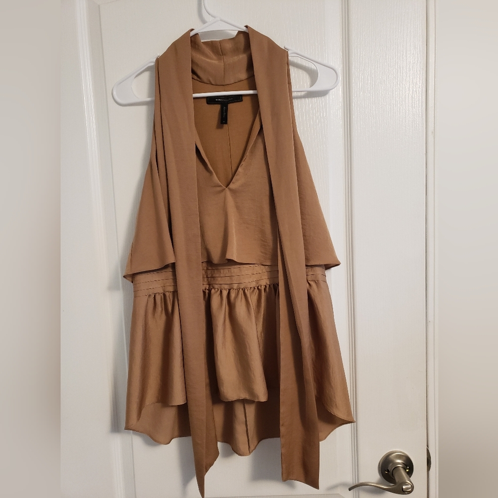 BCBGMaxAzria Metallic Tan Sleeveless Blouse
